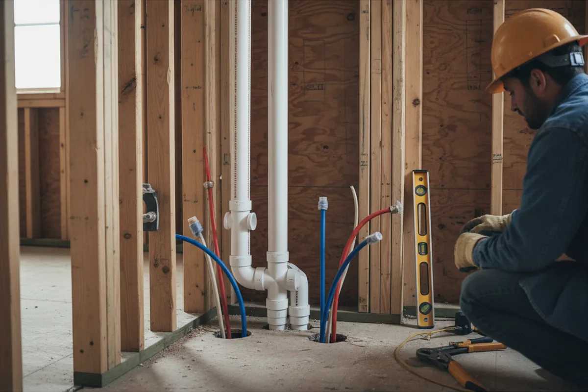 Drain and supply rough-in during Sump Pump Repair in Central